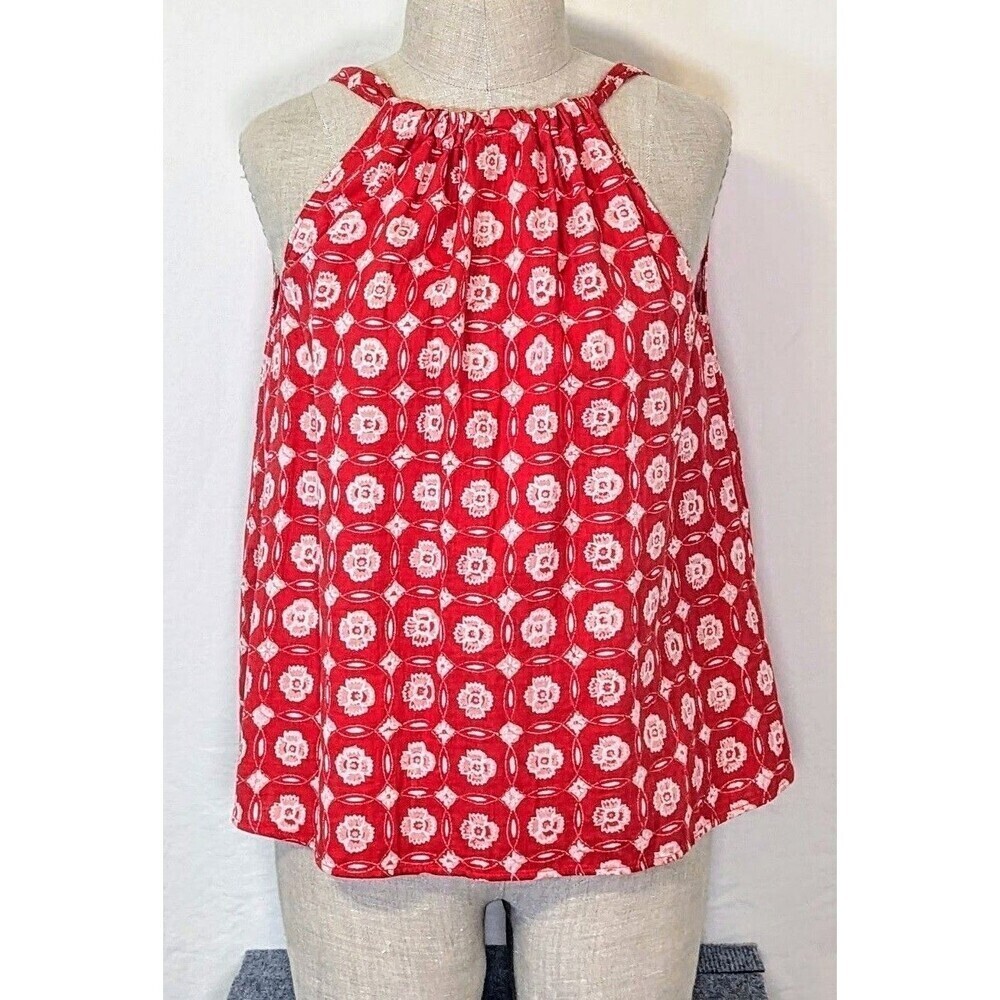 Wonderly Womens Large Red Cotton Halter Top Tie Neck Sleeveless Boho Summer NWT